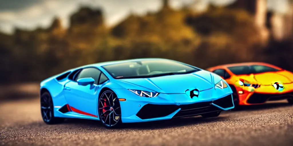 Image similar to Hot Wheels, lamborghini huracan, cinematic, 4K, HD, depth of field, bokeh, pirelli.