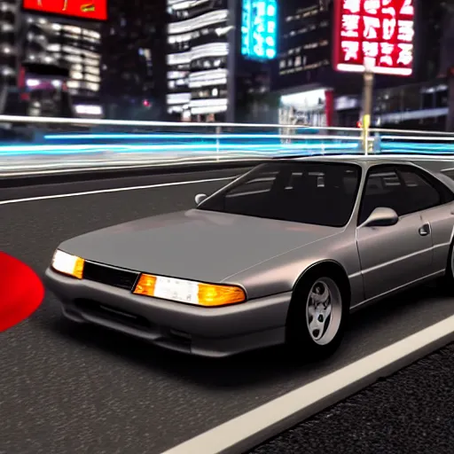 Prompt: silver skyline r 3 3 rides on tokyo highway, night, high traffic, photograph from 1 9 9 9 year, ultra realistic, unreal engine 5