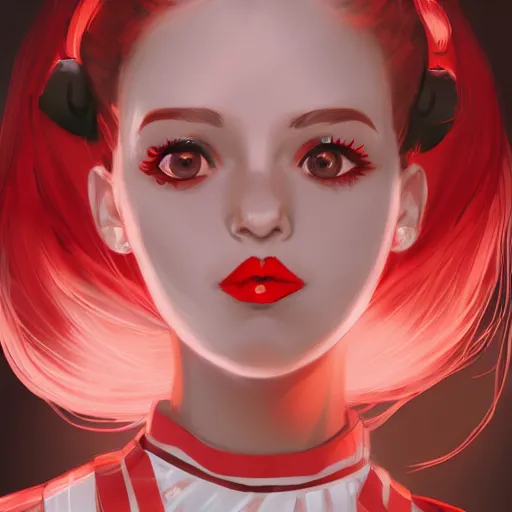 Image similar to a girl wearing lolita clothes, red lipstick, ponytail, highly detailed, digital painting, artstation, concept art, smooth, sharp focus, illustration