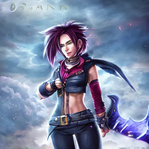 Image similar to a realistic photograph of vi from arcane