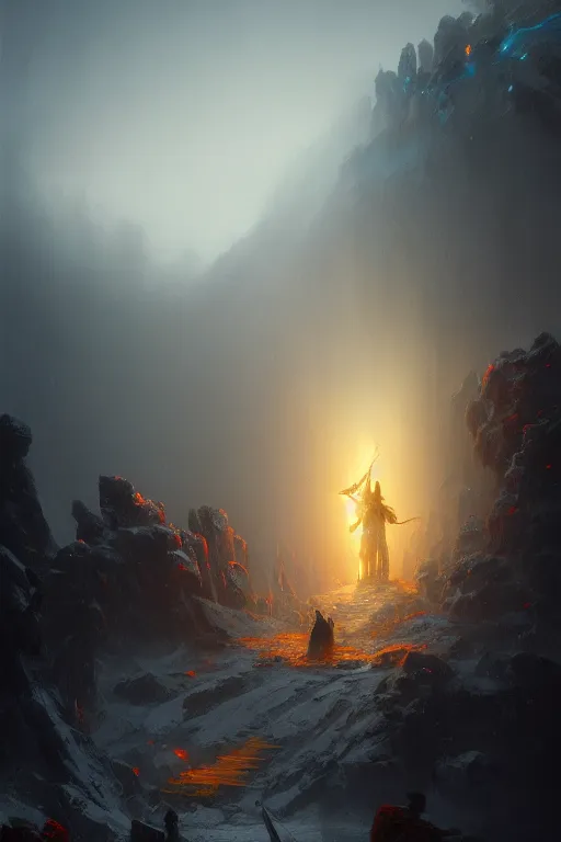 Prompt: the warrior stands triumphantly as he enters the gates of valhalla. highly detailed, digital painting, artstation, abstract art, smooth, sharp focus, illustration, unreal engine 5, 8 k, art by malevich and greg rutkowski and aivazovsky
