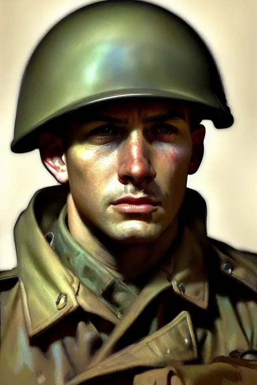 Prompt: hyperrealist portrait of a ww 2 soldier by jeremy mann and alphonse mucha, photo realistic, dynamic lighting, artstation, poster, volumetric lighting, very detailed faces, 4 k, award winning