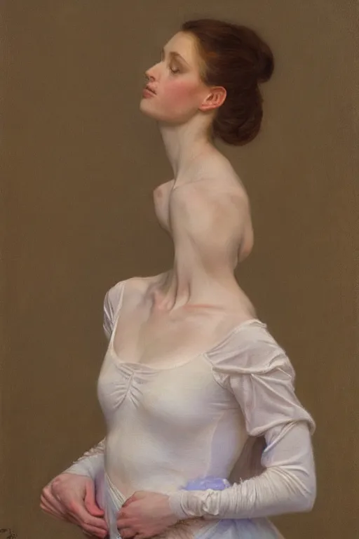 Image similar to portrait of a gorgeous graceful young irish prima ballerina, by donato giancola and berthold woltze.