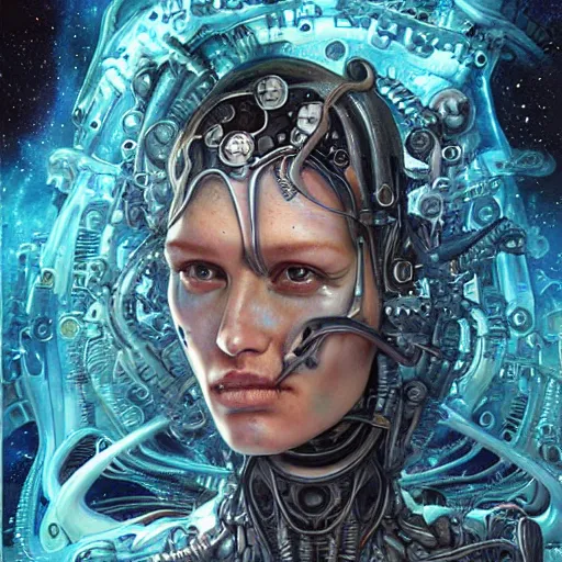 Prompt: cosmic fractal biopunk giger portrait, pixar style, by tristan eaton stanley artgerm and tom bagshaw.