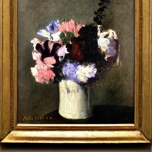 Prompt: a small bouquet, manet, oil on canvas