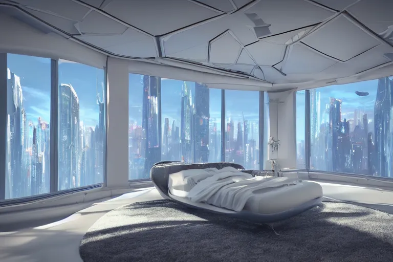a futuristic luxury white bedroom with curved ceiling | Stable ...