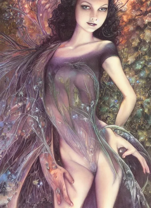 Prompt: portrait sylph princess, black iron crown, diamond shimmering dress, strong line, deep color, forest, beautiful! coherent! by boris vallejo, by brian froud