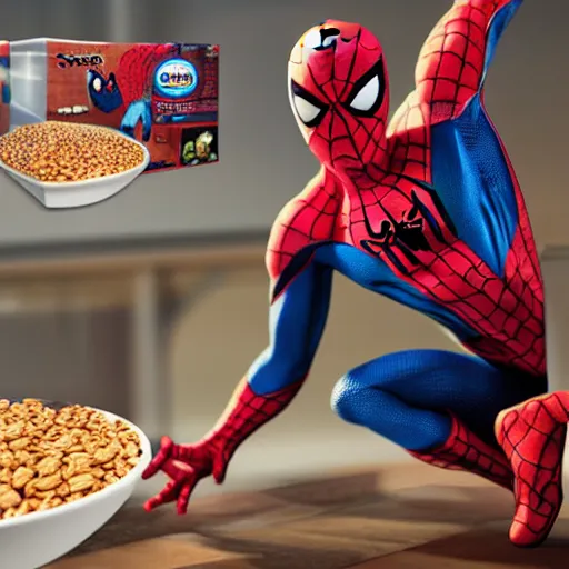 Prompt: spider-man on a cereal box, 8k realistic photo