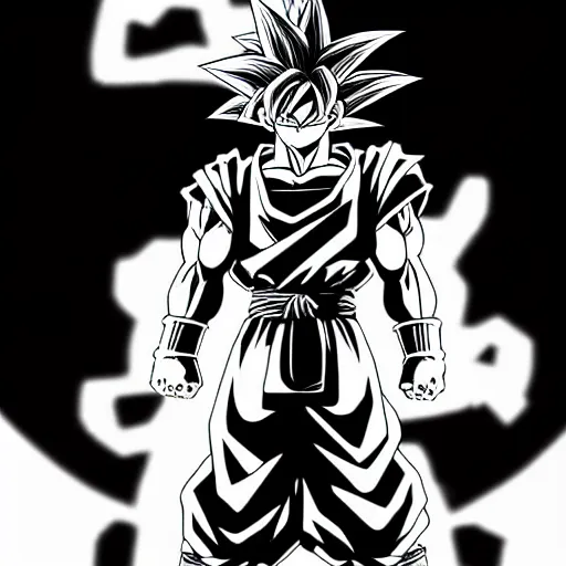 Prompt: Goku Warhammer 40k portrait, Black & White Art, fire, white background, sketch, Digital 2D, Character Design, in style Yasmine Putri