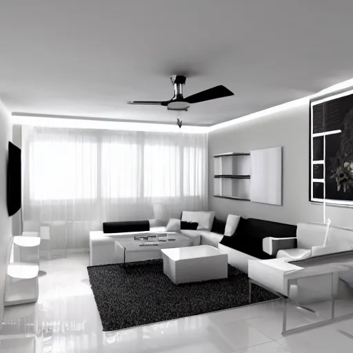 Image similar to modern living room apartment, white color scheme, concept art, bright