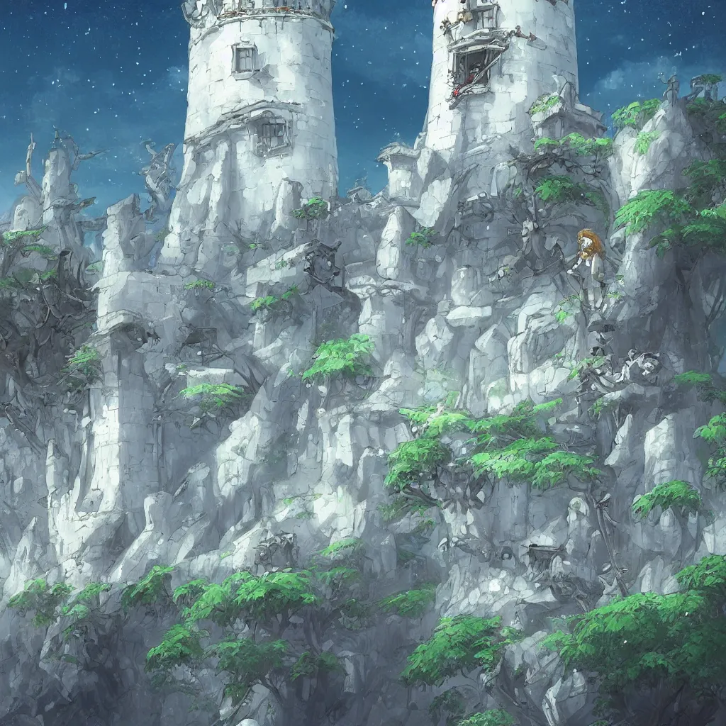 Image similar to a glowing white tower, fantasy art, 2 d game art, by studio ghibli