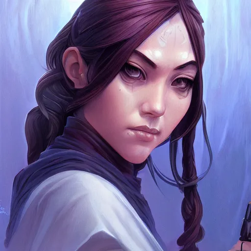 Image similar to female jedi, beautiful, detailed symmetrical close up portrait, intricate complexity, in the style of artgerm and ilya kuvshinov, magic the gathering, star wars art