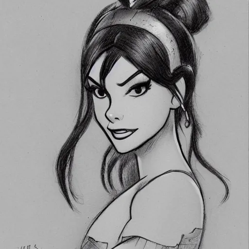 Image similar to milt kahl sketch of victoria justice with done up hair, tendrils and ponytail as princess padme from star wars episode 3