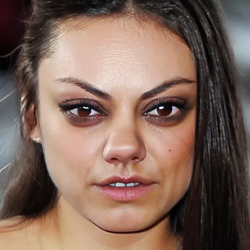 Prompt: mila kunis sweating trying to whistle