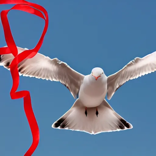 Image similar to a seagull with party streamers for wings, uhd, 8 k