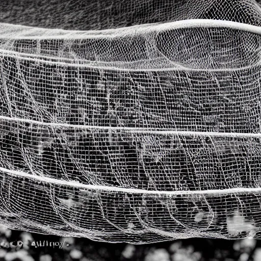 Prompt: ripped net, black and white image