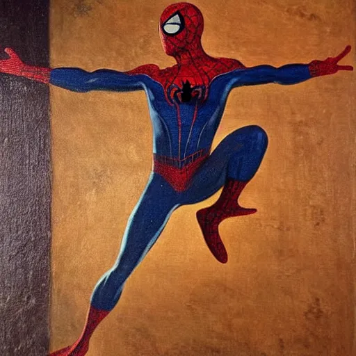 Prompt: spiderman classical painting, dutch masters, 1 8 th century, oil on canvas