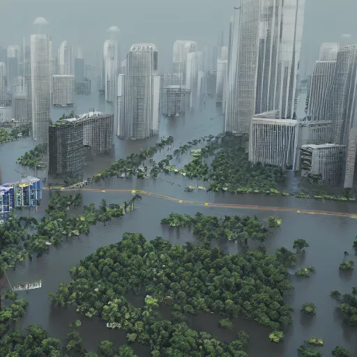 Prompt: Guangzhou city in flood, digital art, unreal engine 5, high resolution, 4k, realistic