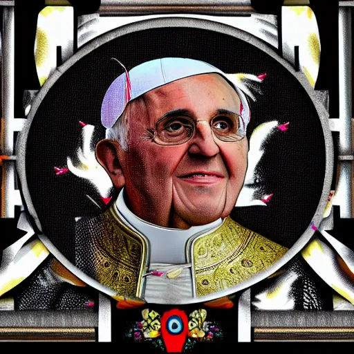 Prompt: the pope on the dj decks, highly detailed, digital art