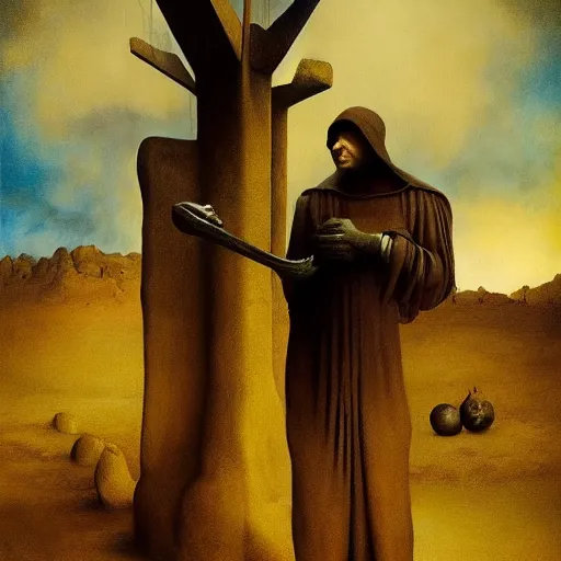 Image similar to Exterior Desert Oasis ripped physique demonic crow wearing a man costume giorgio de chirico Jan Van eyck bastien lecouffe-deharme odd nerdrum dragan bibin john steuart curry