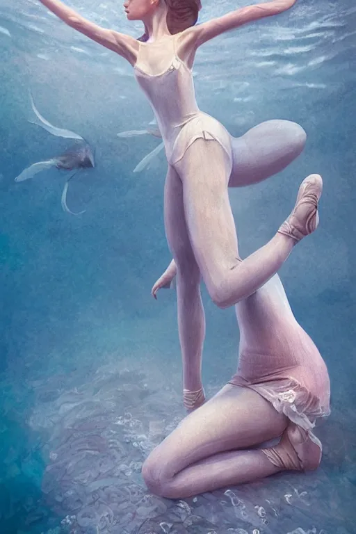 Image similar to ballerina alone at the bottom of the great barrier reef by jaques cousteau, perfect face, smooth, focus, highly detailed, hyper realistic, intricate, concept art, art by wlop