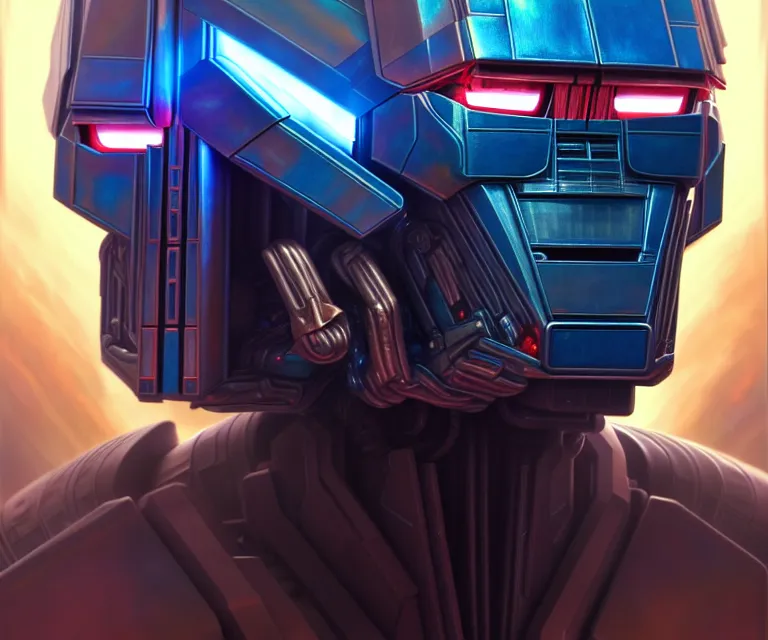 Image similar to optimus prime, in holograms of alien artifacts, electrical case display, total recall tech, dramatic lighting, electrical details, high details, 8 k, best, accurate, trending on artstation, photorealism, ultrarealistic, digital painting, style of peter mohrbacher, caravaggio, boris vallejo