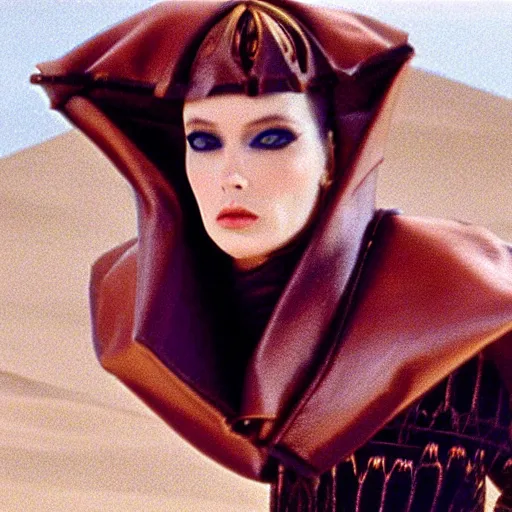 Prompt: avant - garde fashion model in leather, still from movie dune, highly detailed