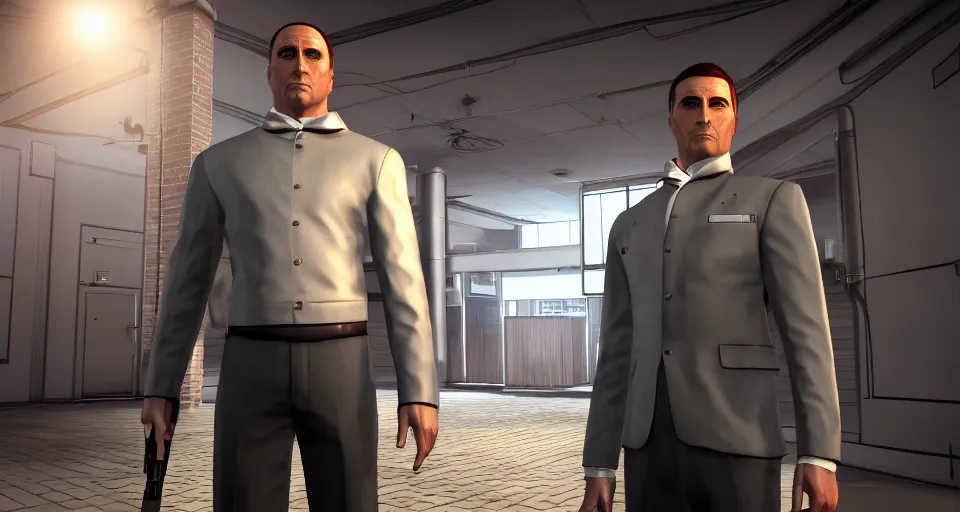 Image similar to Screenshot of a 3d Sterling Archer from the show Archer in the videogame 'Hitman 3' (2021). Sharpened. 1080p. High-res. Ultra graphical settings.