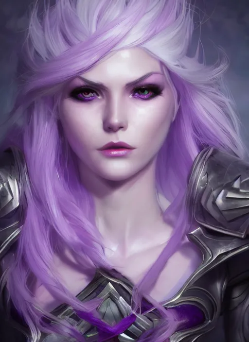 Image similar to syndra, from league of legends, white hair, purple magic, hyper detailed, digital art, trending in artstation, cinematic lighting, studio quality, smooth render, unreal engine 5 rendered, octane rendered, art style by klimt and nixeu and ian sprigger and wlop and krenz cushart