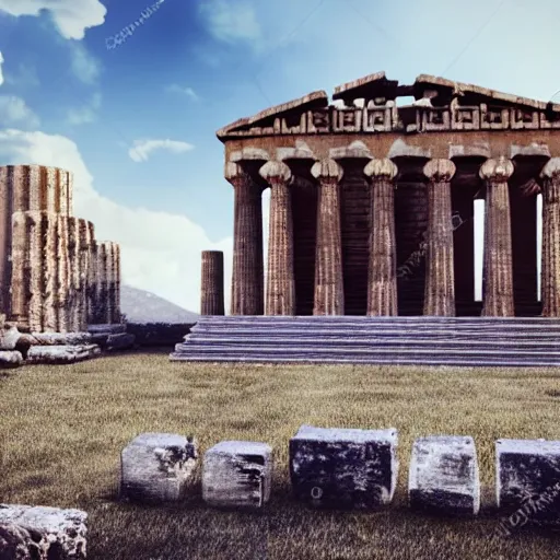 Image similar to 8 k hd detailed octane render of an ancient greek temple