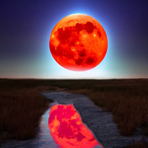 Prompt: The red moon and the blue moon collide, 4k, cg, photorealistic