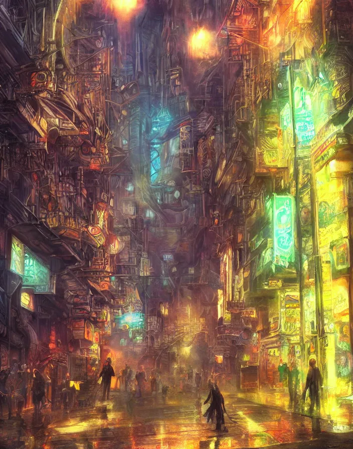 Image similar to god walking the streets of subway city, masterpiece, perfect composition, hyperrealistic, intricate oil pastel glow, dynamic lighting, photorealistic, fantasy concept art, ambient lighting, atmospheric moss, stunning visuals, creative, cinematic, ultra detailed, trending on art station