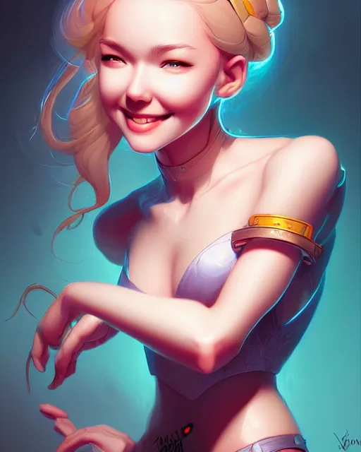 Image similar to digital art, fantasy portrait of smiling girl, by James Jean and by artgerm, by ross tran , ultradetailed, charachter design, concept art, trending on artstation,