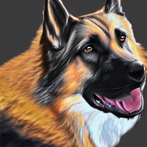 Prompt: anthropomorphic german Shepherd, Digital Art