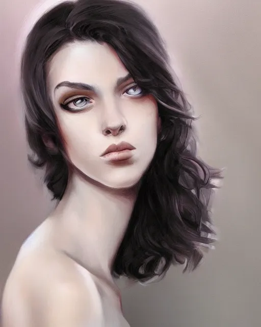 Image similar to portrait painting of an androgynous 2 2 year old with short dark curly hair and pale skin, dark eyeliner, artgerm, deviantart, artstation