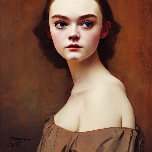 Image similar to a vintage portrait painting of elle fanning as an old western outlaw, highly detailed, art by tristan eaton and artgerm and william - adolphe bouguereau