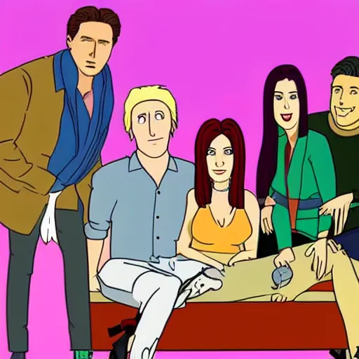 Image similar to the cast of friends on an episode of bojack horseman