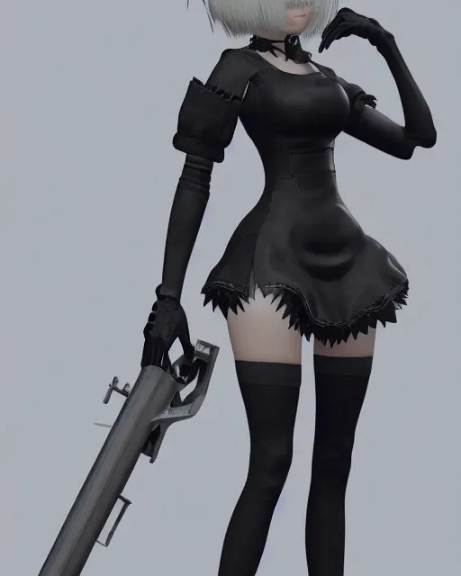 Image similar to 2B from Nier Automata, mechanical detail, cad, solidworks render