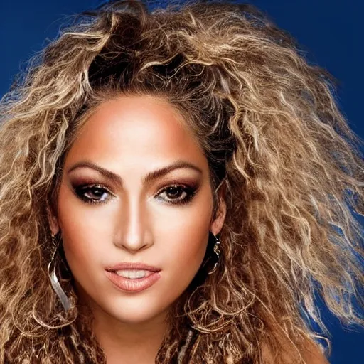 Prompt: portrait of a woman that looks like a mix of shakira and jennifer lopez