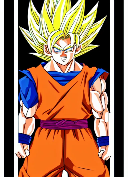 Image similar to a full portrait photo of super saiyan son goku, f / 2 2, 3 5 mm, 2 7 0 0 k, lighting, perfect faces, award winning photography.