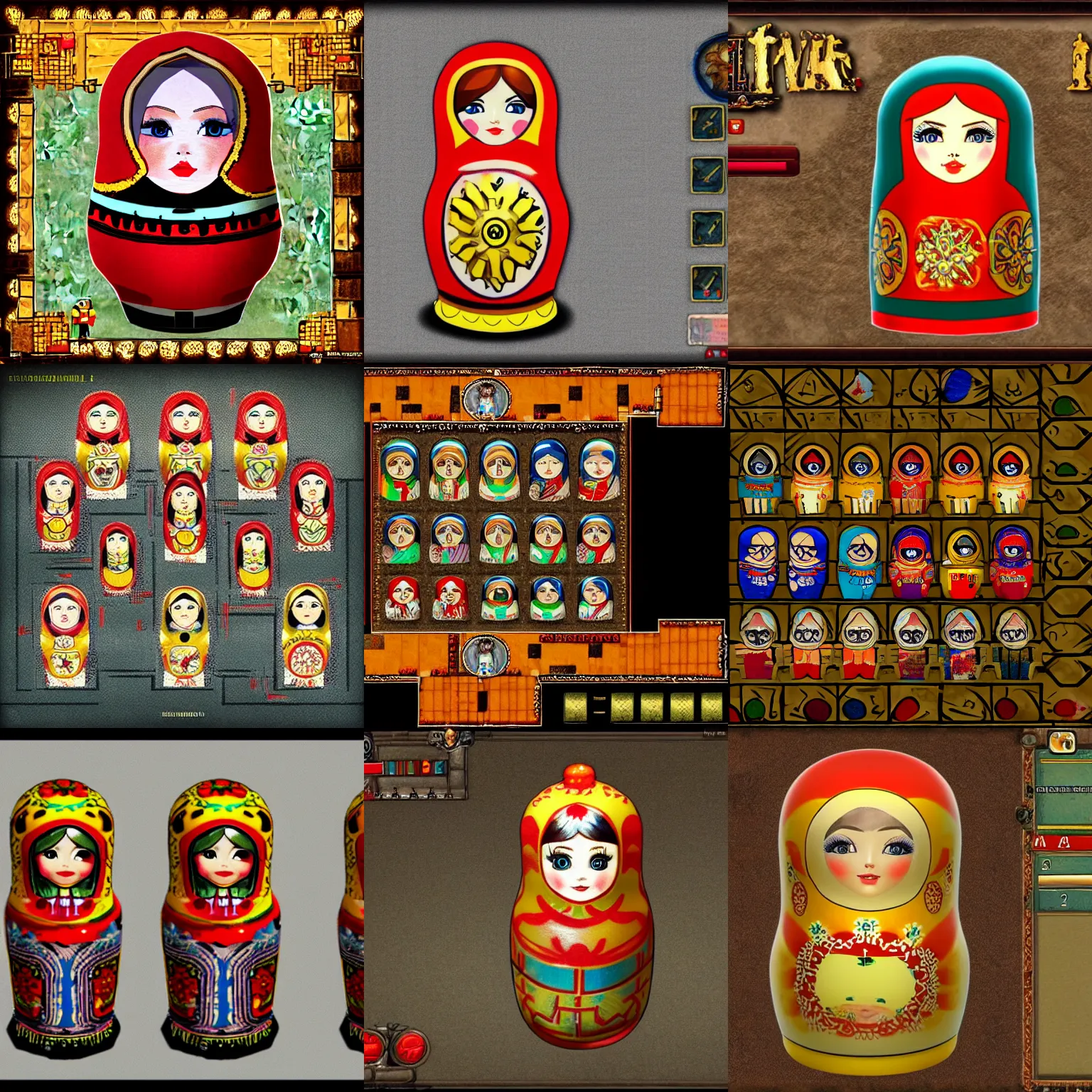 Prompt: matryoshka doll in the style of the video game Path of Exile