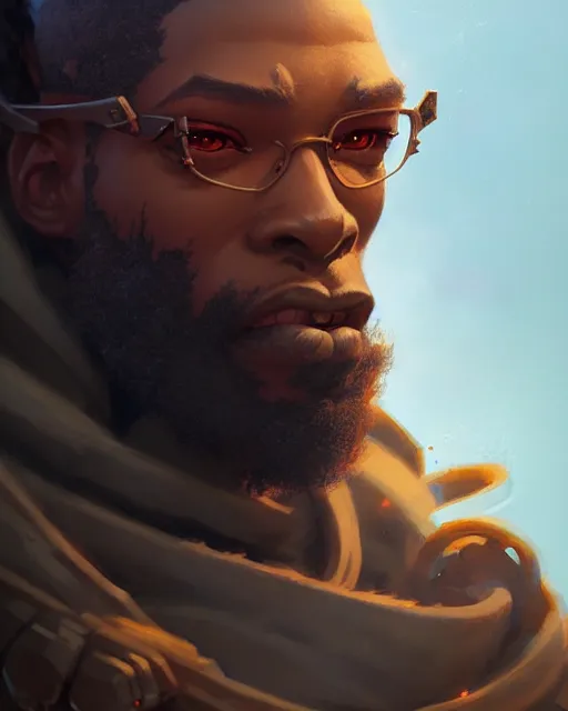Image similar to baptiste from overwatch, character portrait, concept art, intricate details, highly detailed by greg rutkowski, michael whelan and gustave dore