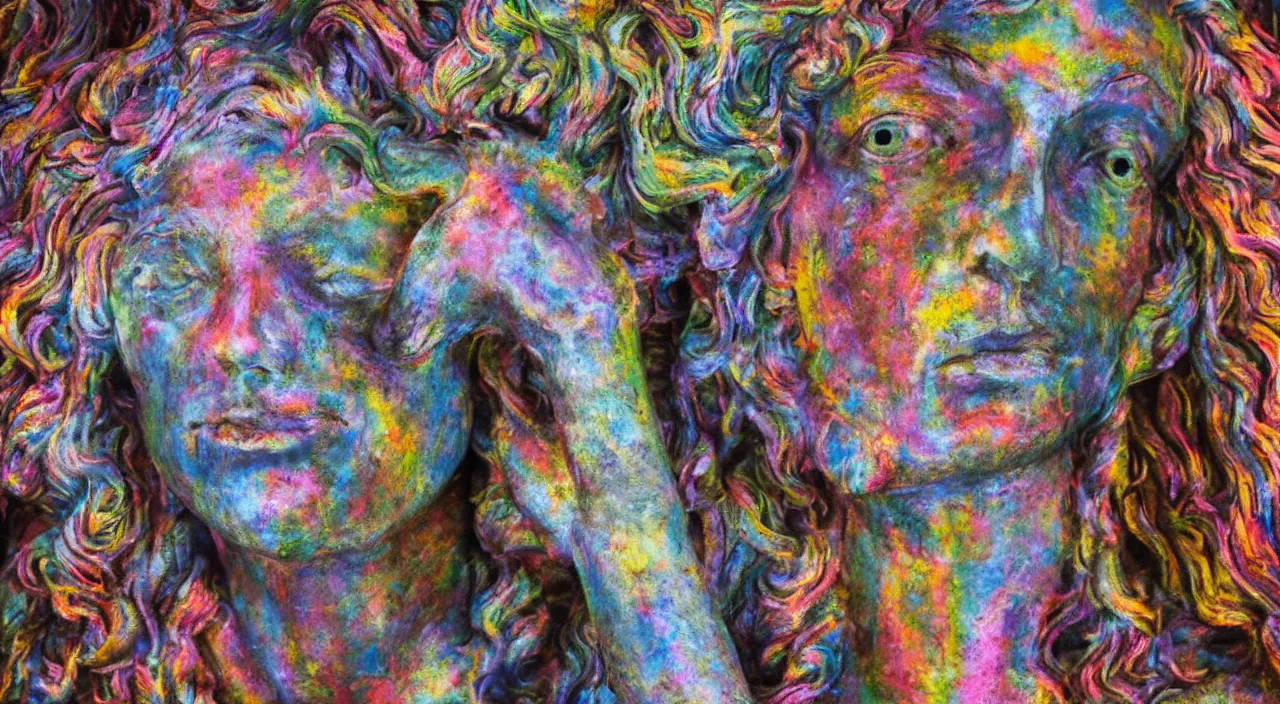 Prompt: a statue of an amazing person photorealistic and psychedelic