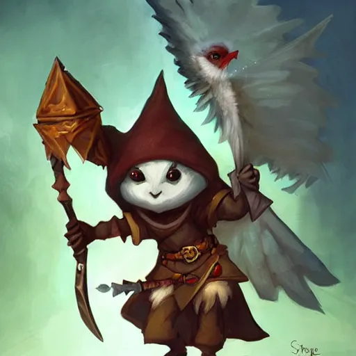 Prompt: cute little anthropomorphic bird, wielding a magic staff, tiny, small, short, Wizard robe, cute and adorable, pretty, beautiful, DnD character art portrait, matte fantasy painting, DeviantArt Artstation, by Jason Felix by Steve Argyle by Tyler Jacobson by Peter Mohrbacher, cinema