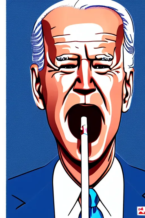 Image similar to joe biden licking a lollipop, political cartoon, hyper realistic