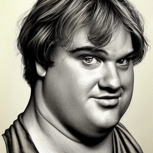 Image similar to Pre-Raphaelite portrait of American Actor Chris Farley, Artgerm