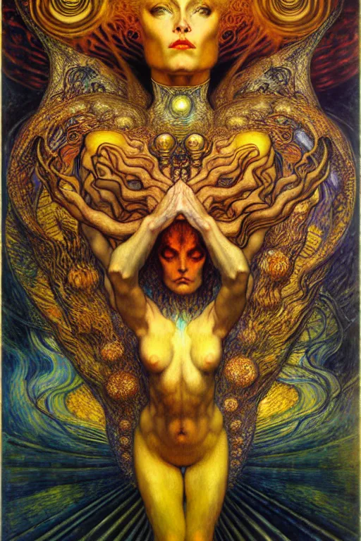 Image similar to Divine Chaos Engine by Karol Bak, Jean Delville, William Blake, Gustav Klimt, and Vincent Van Gogh, symbolist, visionary