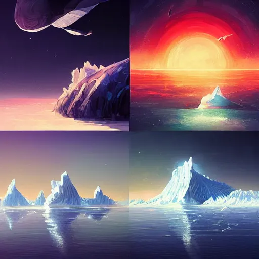 Prompt: iceberg floating in space, by anato finnstark, by alena aenami, by john harris, by ross tran, by wlop, by andreas rocha