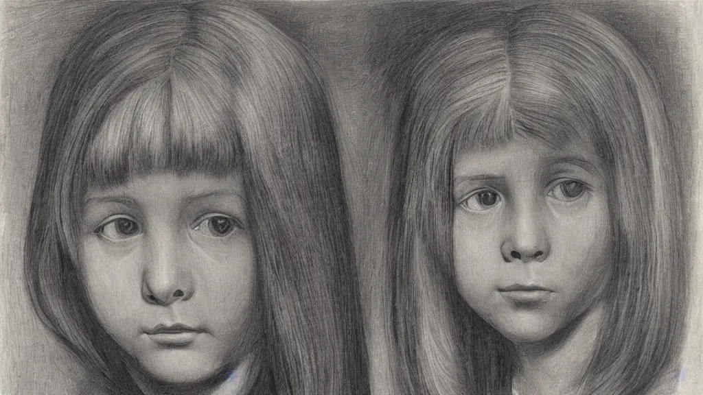 Prompt: A decent young girl portrait by MC Escher.