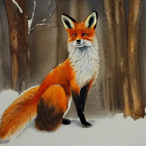 Image similar to watercolour, fox in the snow